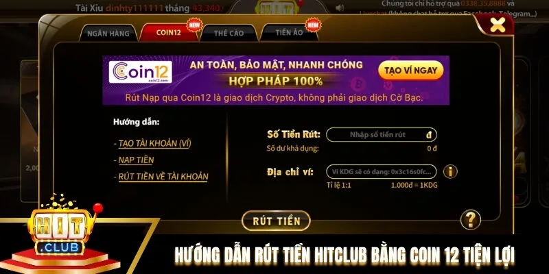 Hướng dẫn chi tiết cách rút tiền Hitclub bằng phương thức Coin 12 tiện lợi