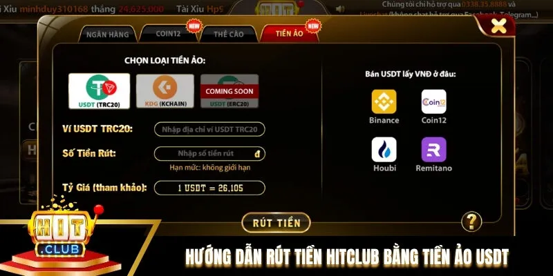 Hướng dẫn chi tiết cách rút tiền Hitclub bằng tiền ảo USDT